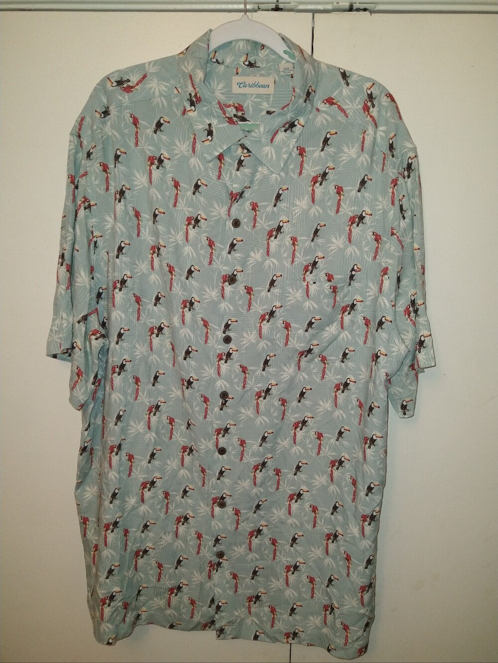 Caribbean Parrot Print Rayon Short Sleeve Shirt Men's sz 2XT.